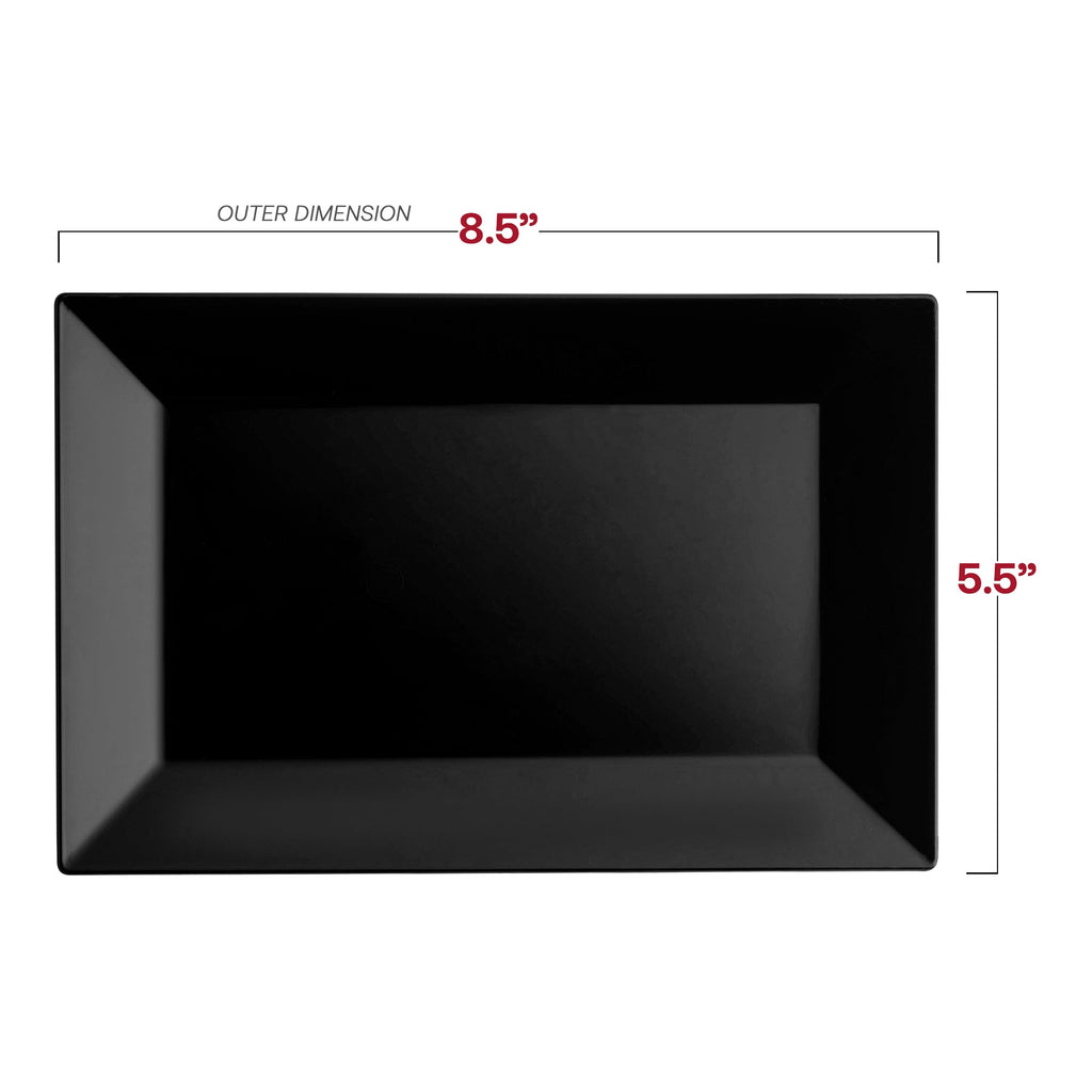 Black Rectangular Plastic Dessert Plates (5.5" x 8.5")