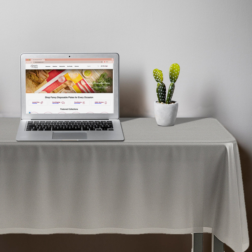 Silver Rectangular Disposable Plastic Tablecloths (54" x 108")