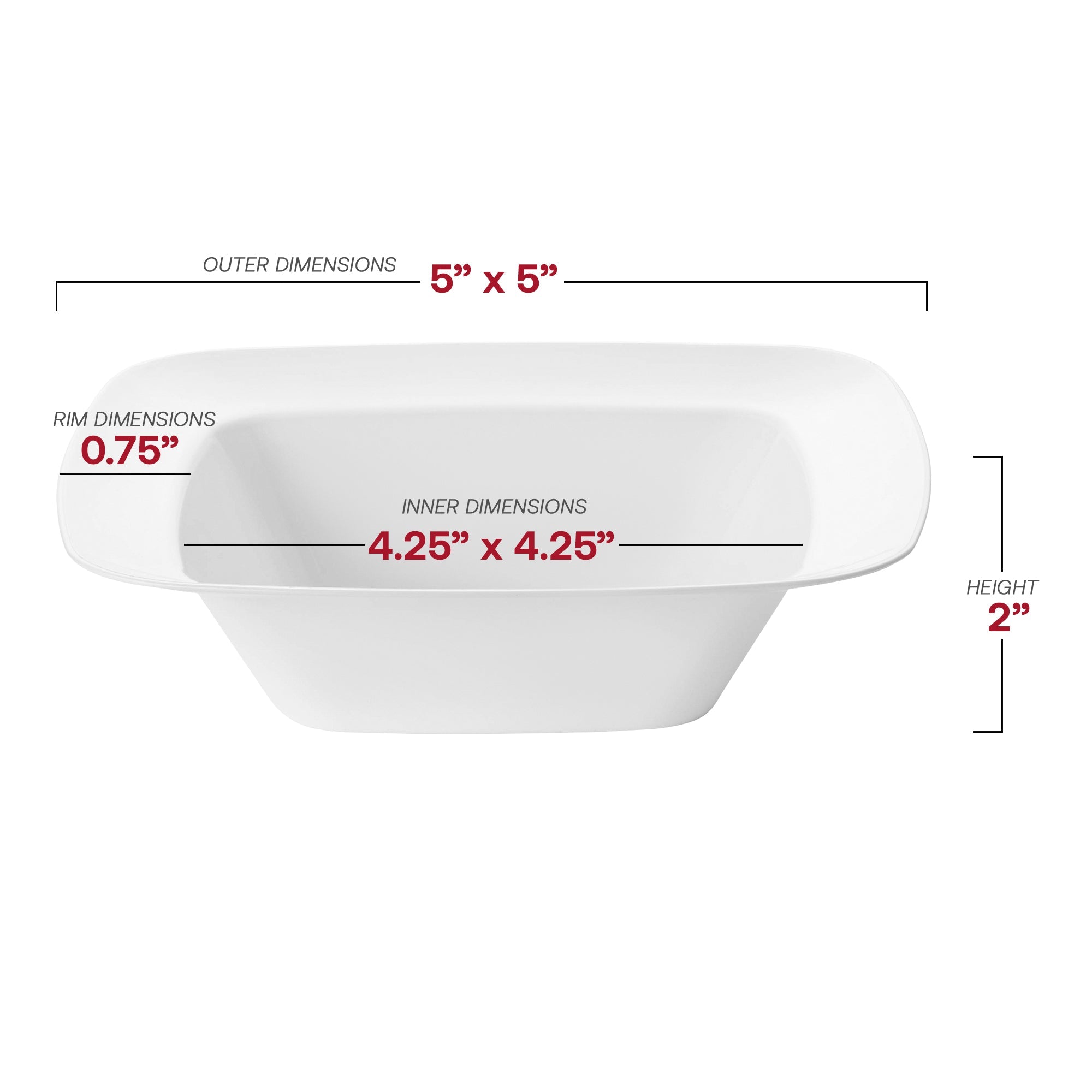 Solid White Rounded Square Disposable Plastic Dessert Bowls (5 oz.)