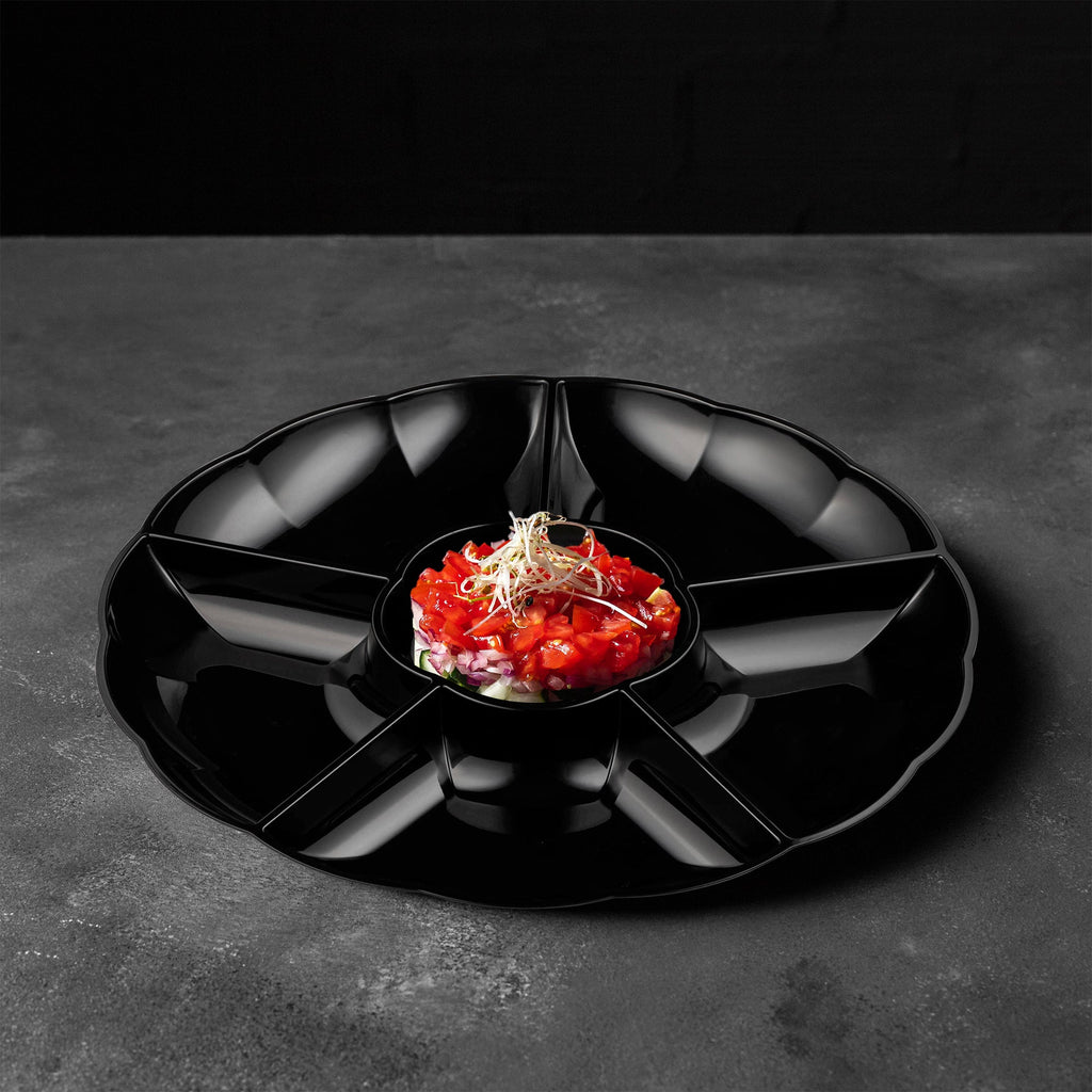 Black Big 6-Partition Round Disposable Plastic Trays