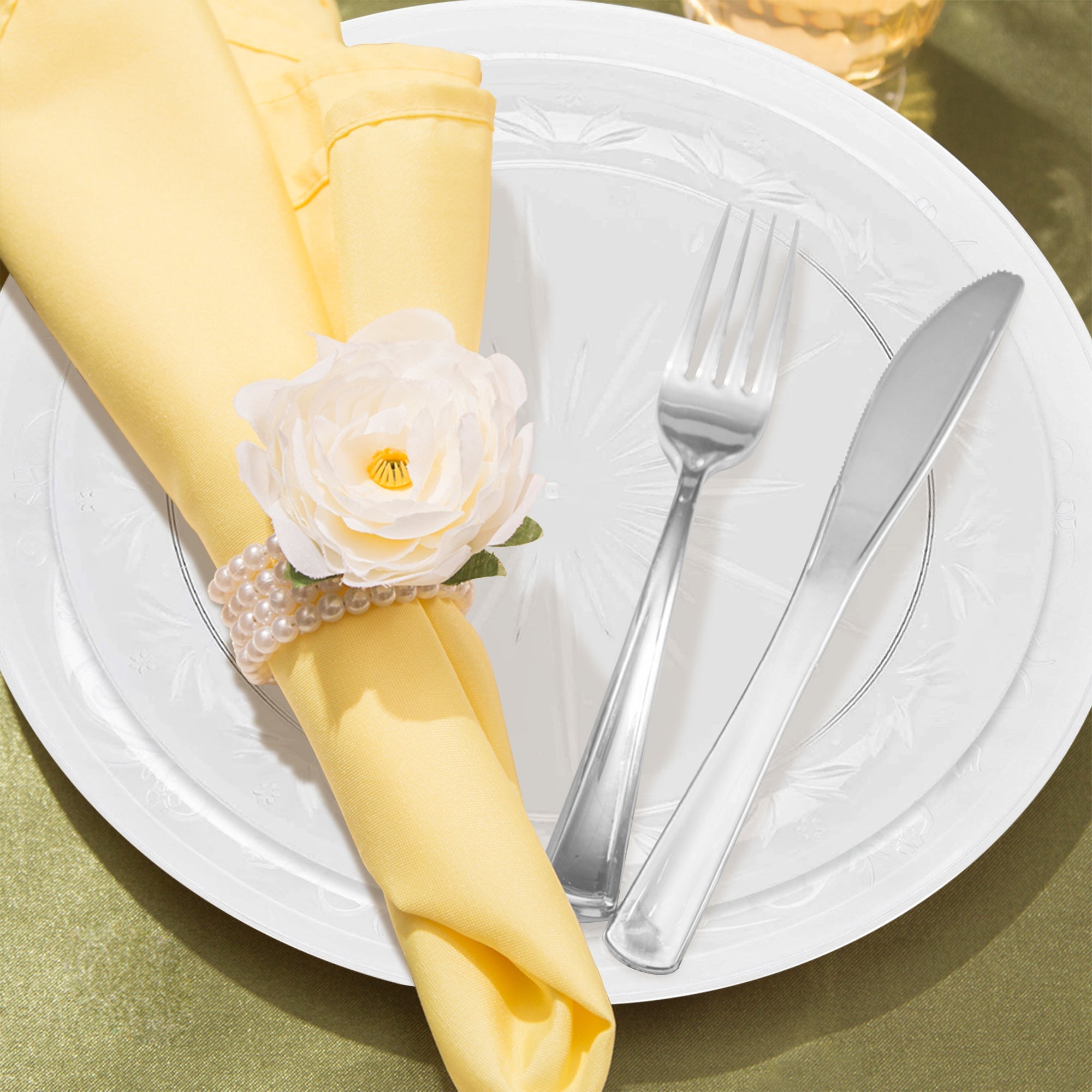 Clear Floral Round Disposable Plastic Wedding Value Set