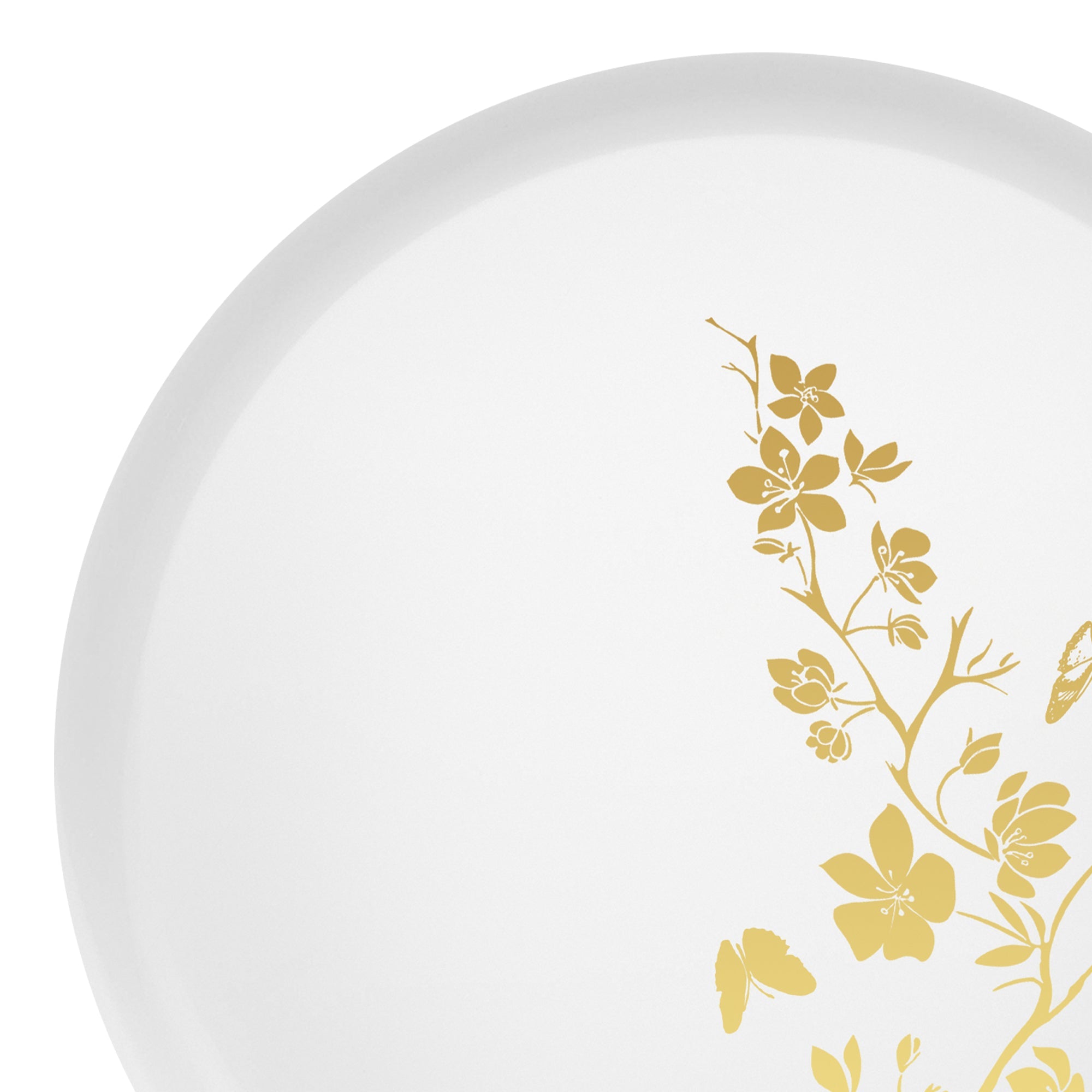 White with Gold Floral Round Plastic Pastry Plates (6.25")