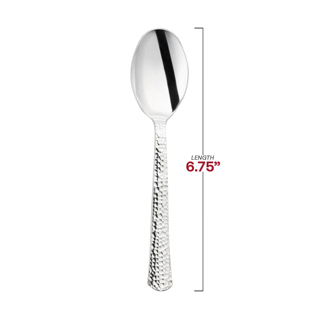 Shiny Metallic Silver Hammered Plastic Spoons