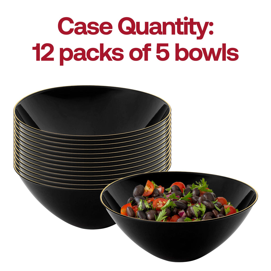 Black with Gold Rim Organic Round Disposable Plastic Bowls (32 oz.)