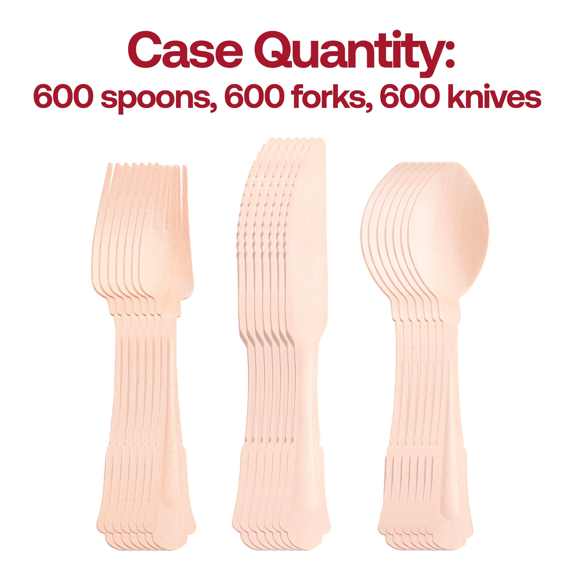 Eco Friendly Silhouette Birch Wood - Compostable Palm Leaf Disposable Wooden Cutlery Set - Spoons, Forks and Knives