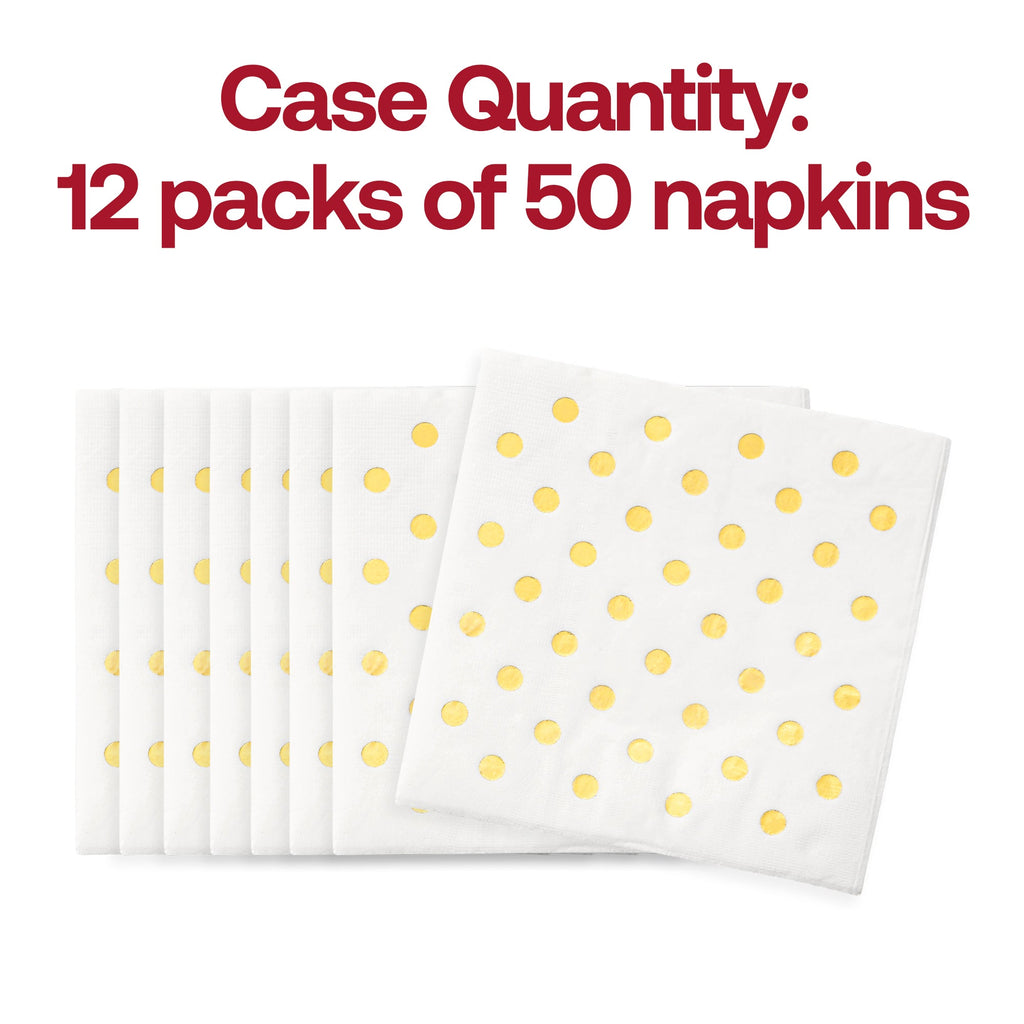 White with Gold Dots Paper Beverage/Cocktail Napkins