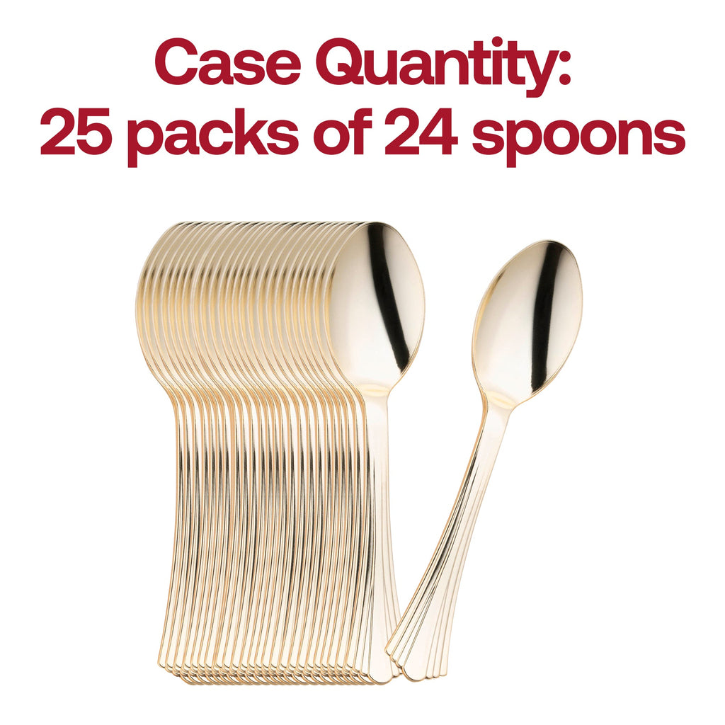 Shiny Metallic Groove Gold Plastic Spoons