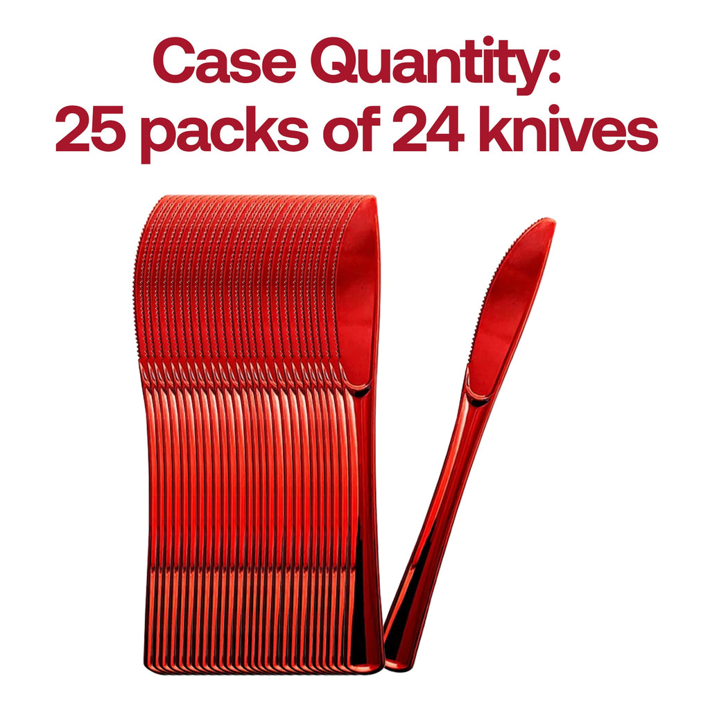 Shiny Metallic Red Plastic Knives