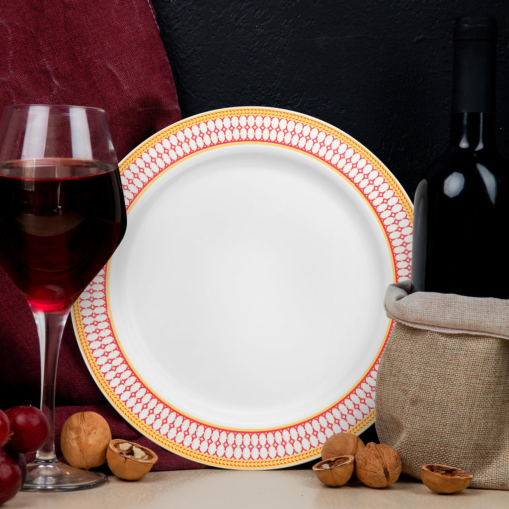 White with Red and Gold Chord Rim Plastic Appetizer/Salad Plates (7.5")