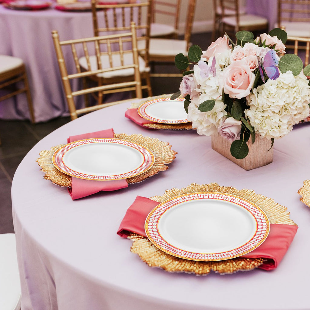 White with Red and Gold Chord Rim Plastic Appetizer/Salad Plates (7.5")