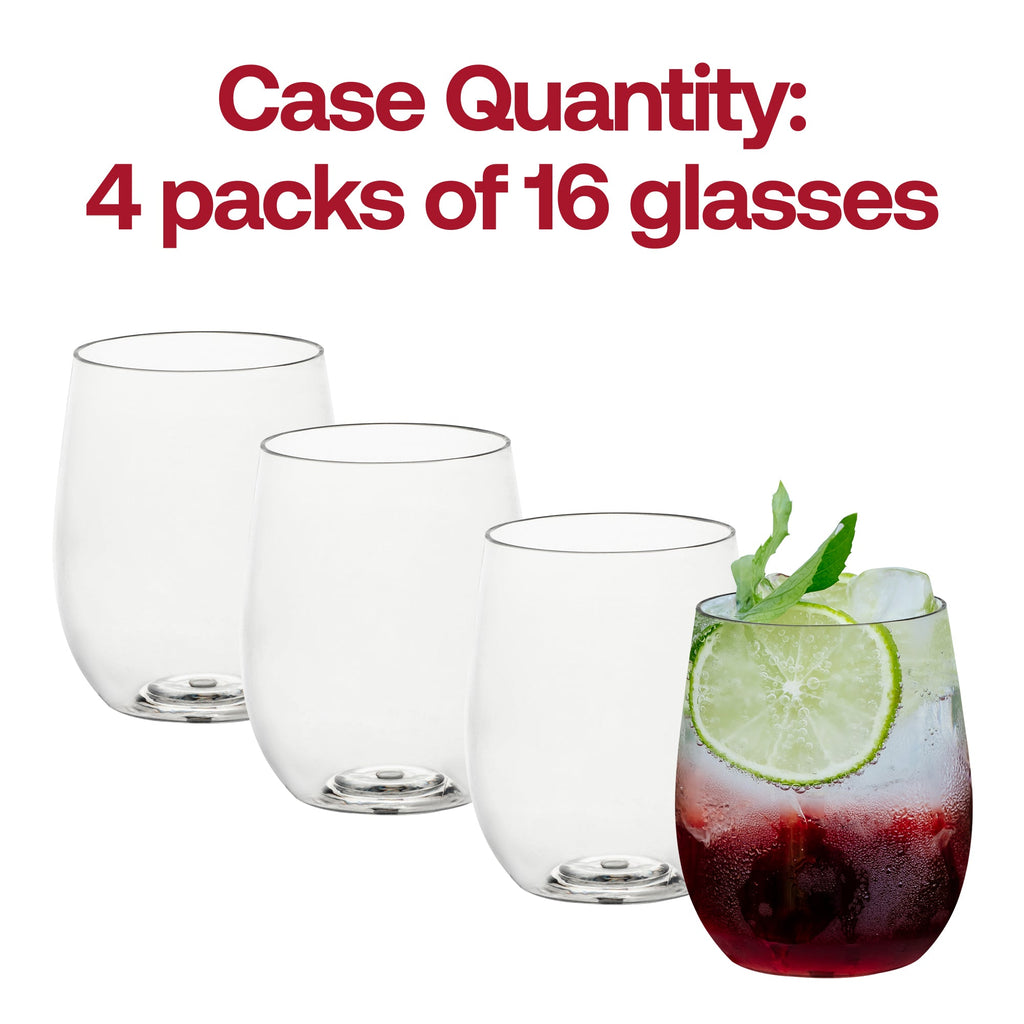 12oz. Clear Elegant Stemless Plastic Wine Glasses