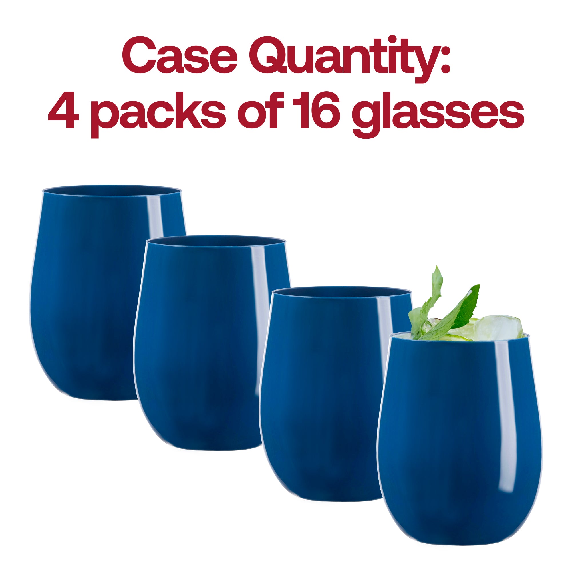 Solid Navy Elegant Stemless Plastic Wine Glasses (12 oz. )