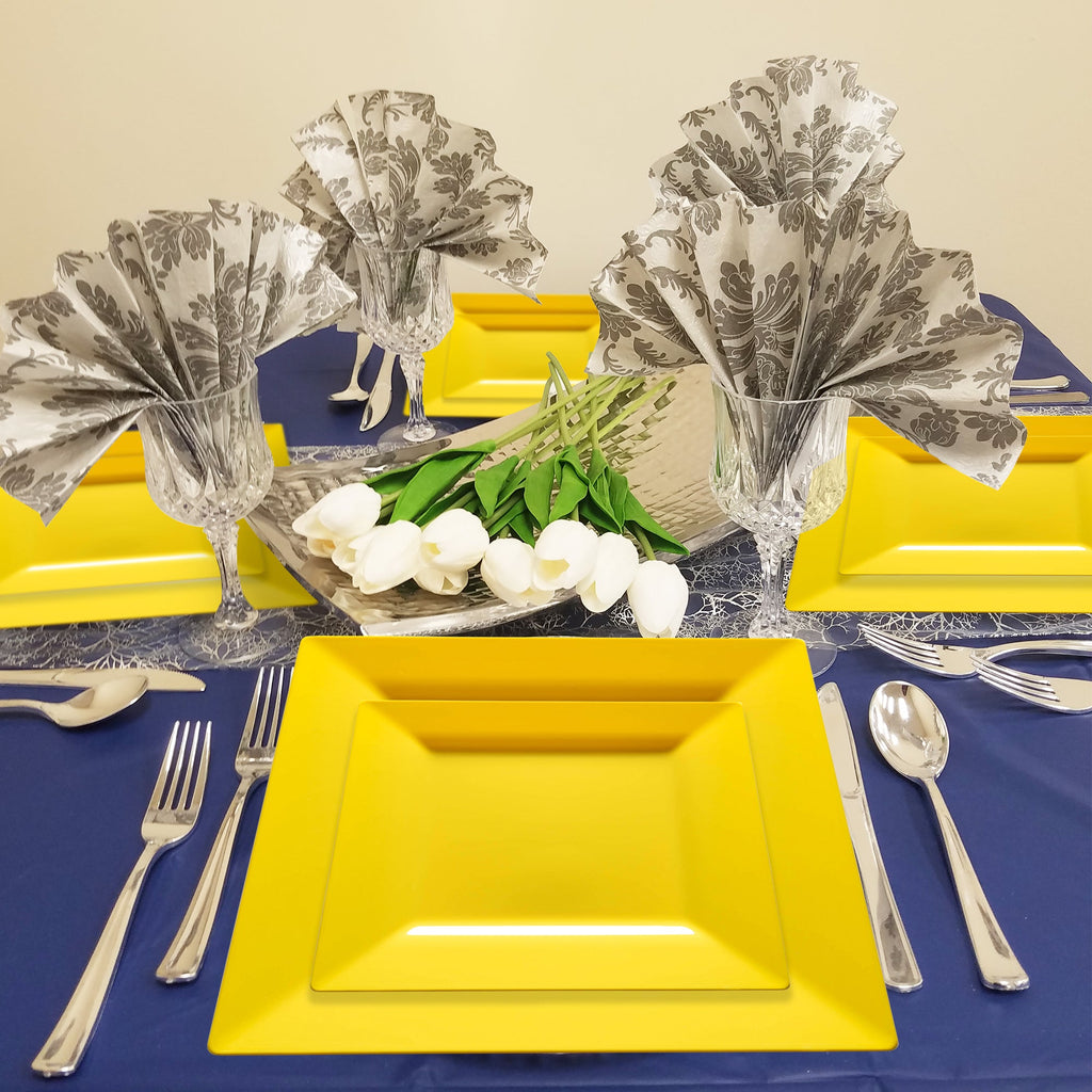 Yellow Square Plastic Dinner Plates (9.5")