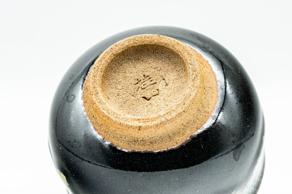 Japanese Teacup - Jet Black Beige Drip-Glazed Guinomi - 40ml