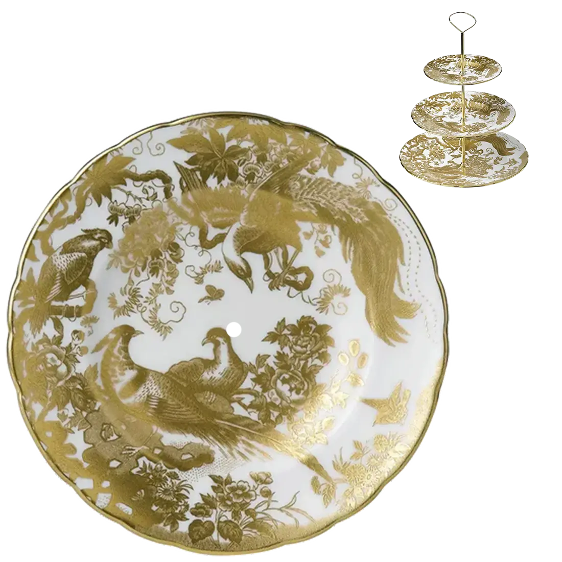 Royal Crown Derby Gold Aves Cake Stand - 6" Drilled Side Plate Replacement