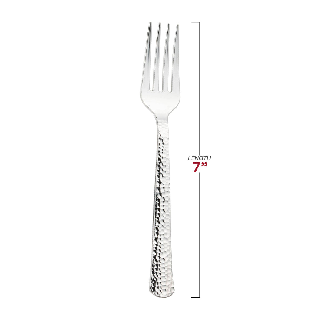 Shiny Metallic Silver Hammered Plastic Forks