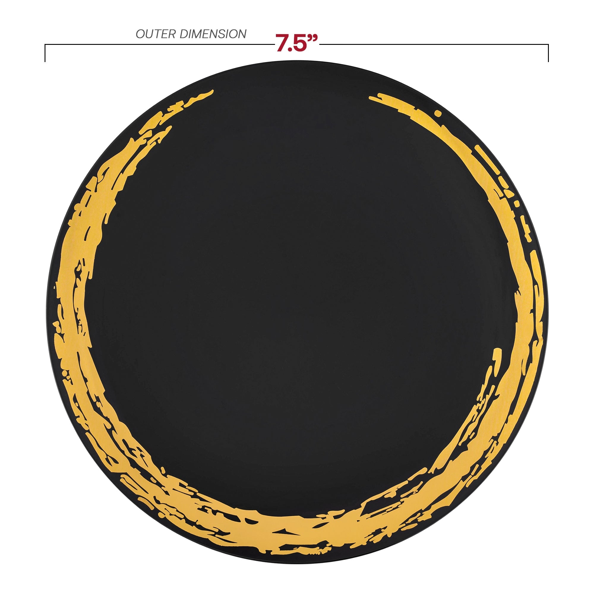Black with Gold Moonlight Round Disposable Plastic Appetizer/Salad Plates (7.5")