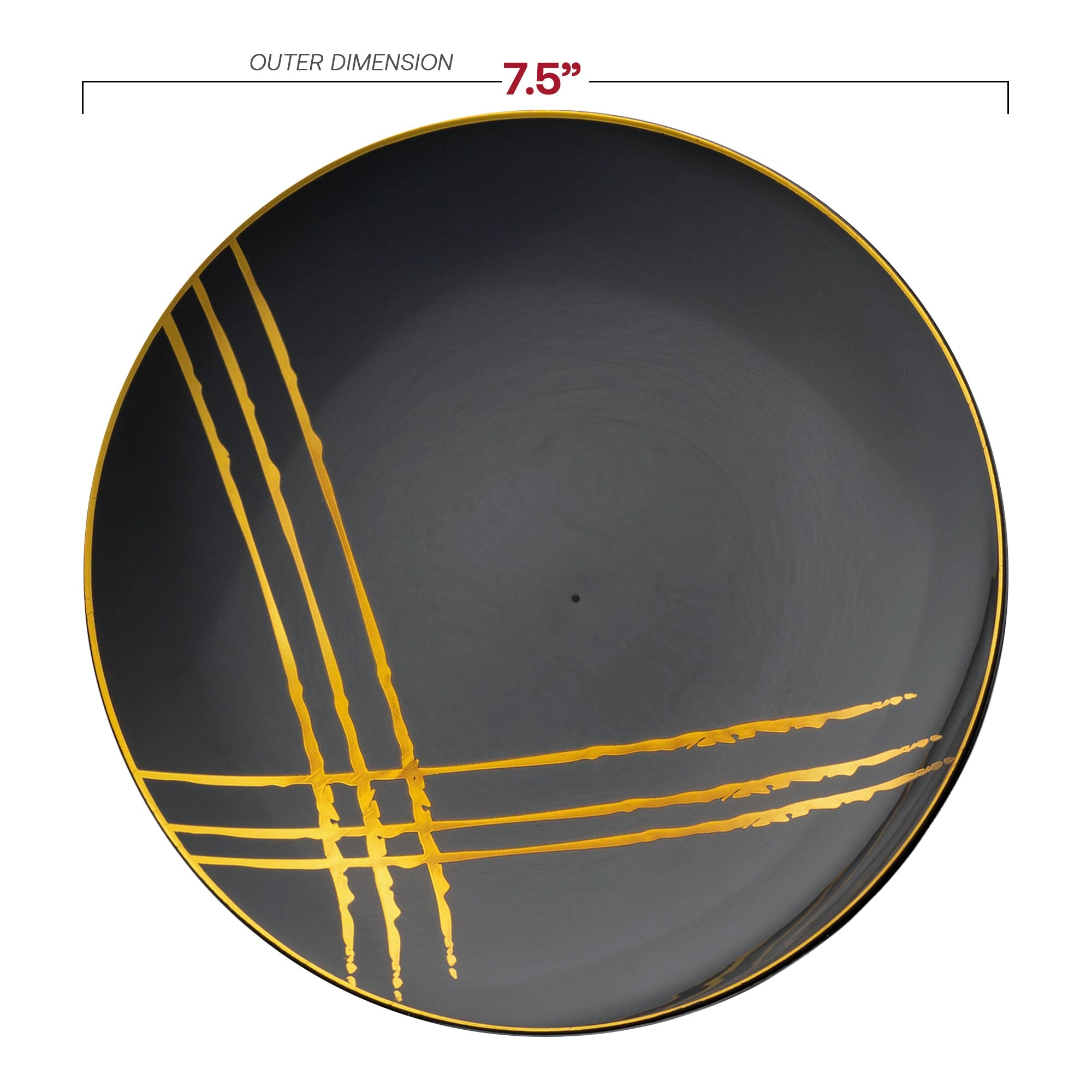 Black with Gold Brushstroke Round Disposable Plastic Appetizer/Salad Plates (7.5")
