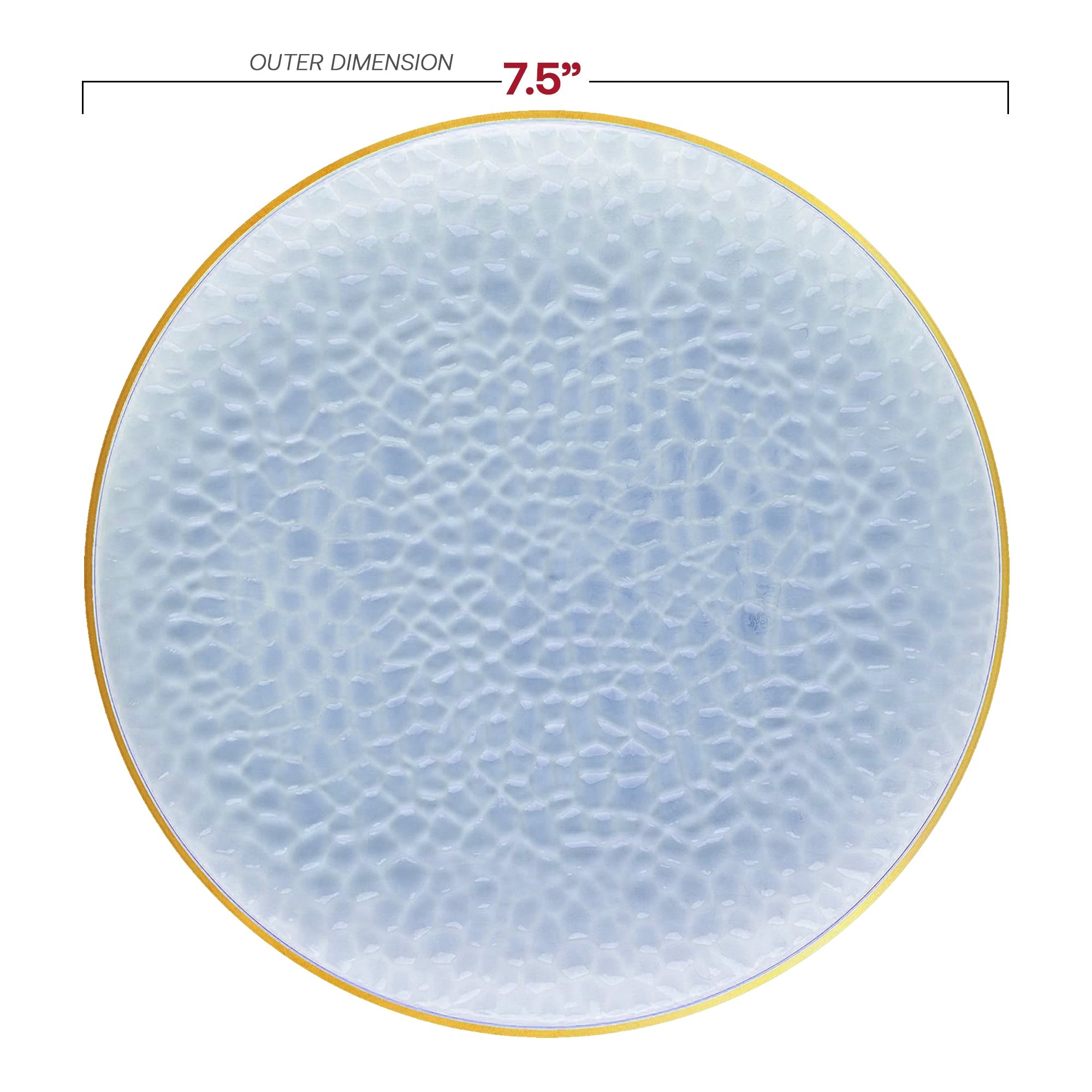 Clear Blue with Gold Rim Hammered Glass Disposable Plastic Appetizer/Salad Plates (7.5")