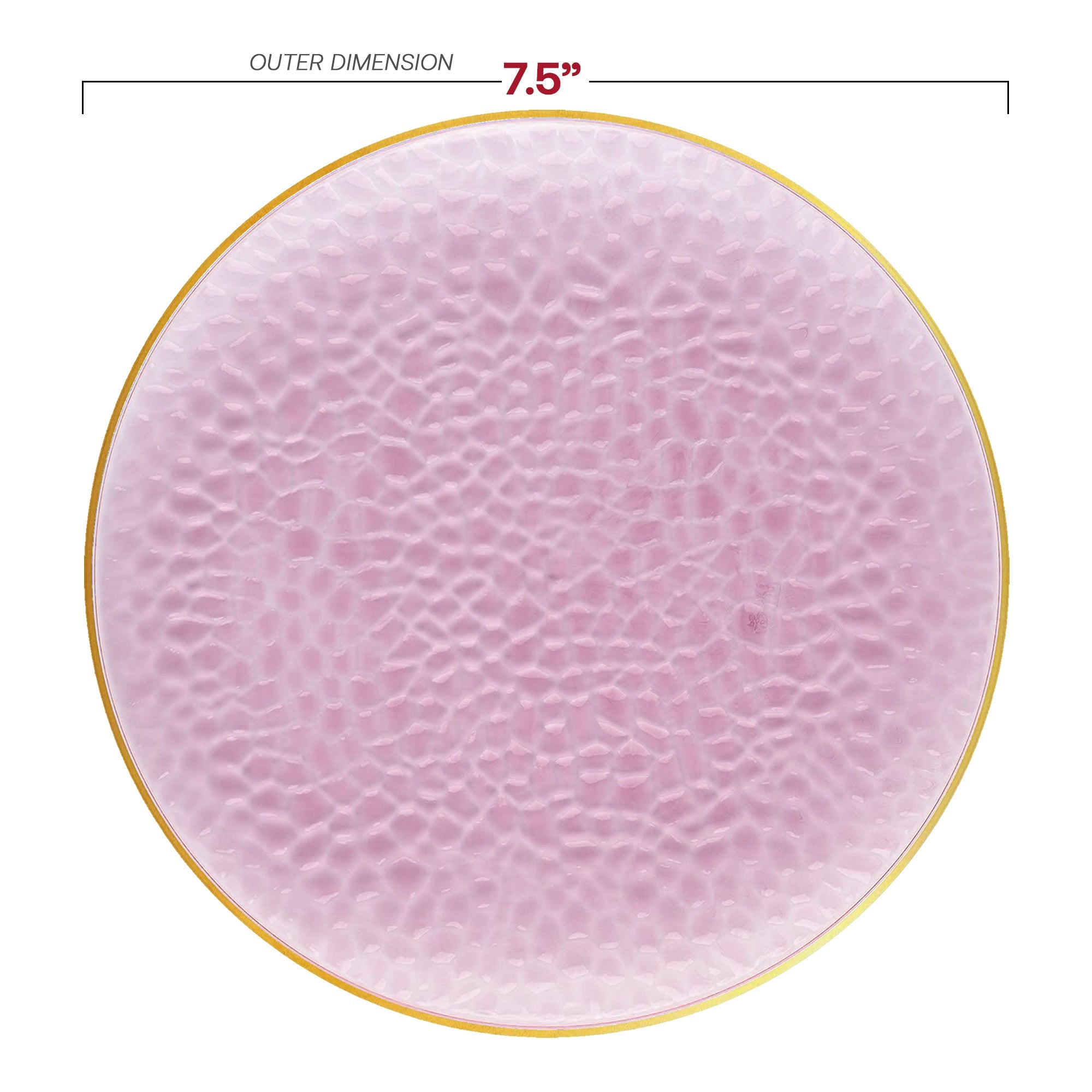 Clear Pink with Gold Rim Hammered Glass Disposable Plastic Appetizer/Salad Plates (7.5")