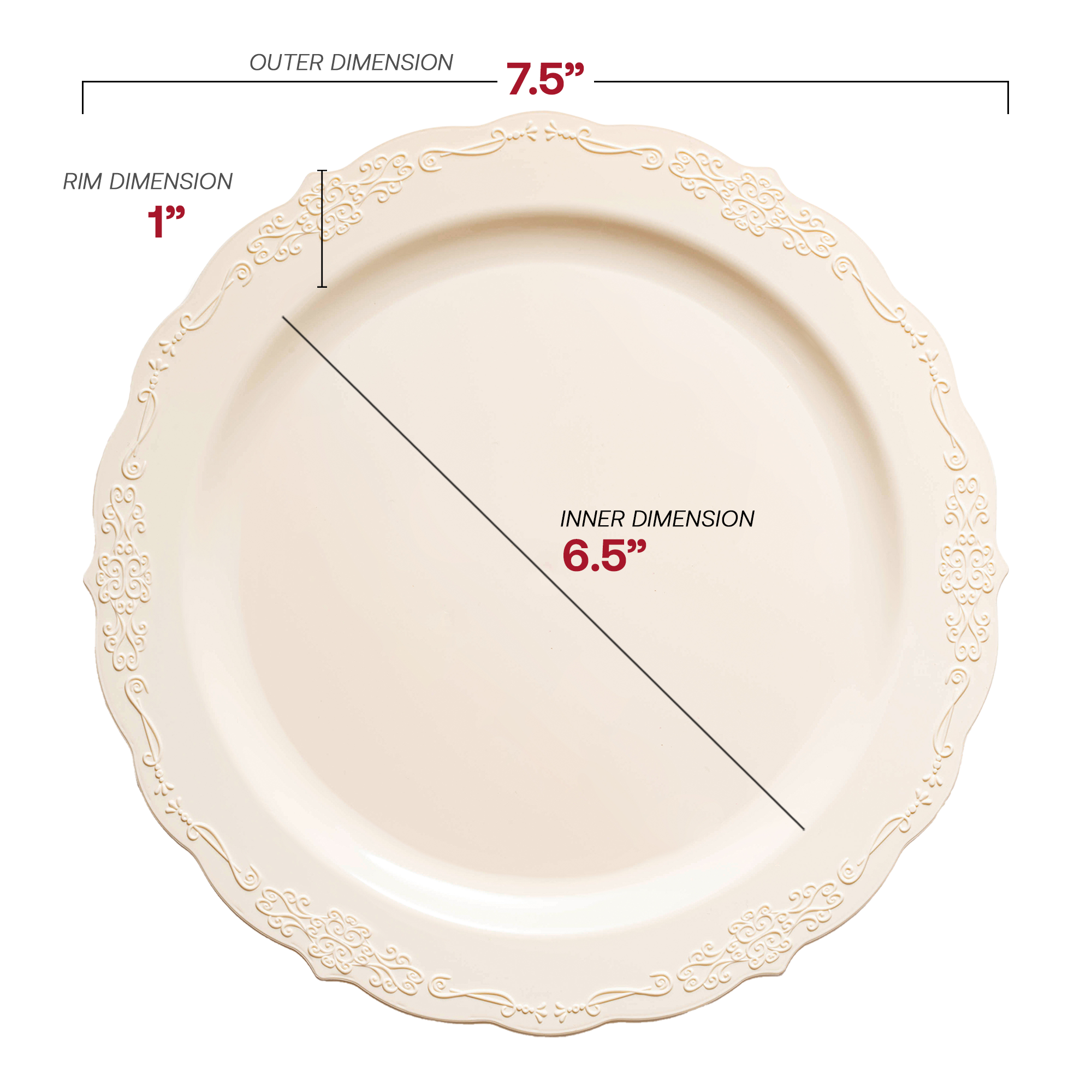 Ivory Vintage Round Disposable Plastic Appetizer/Salad Plates (7.5")