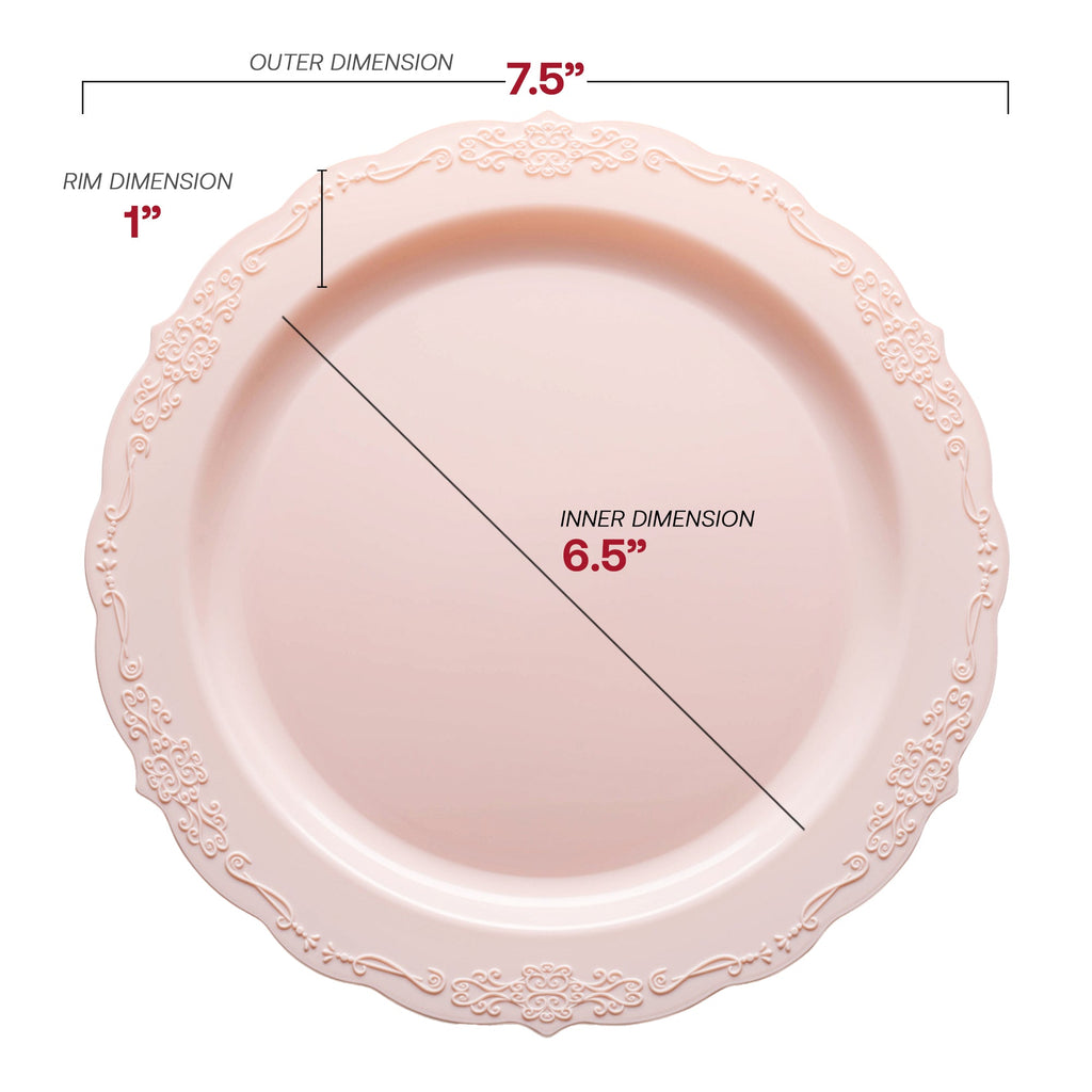Pink Vintage Round Disposable Plastic Appetizer/Salad Plates (7.5")