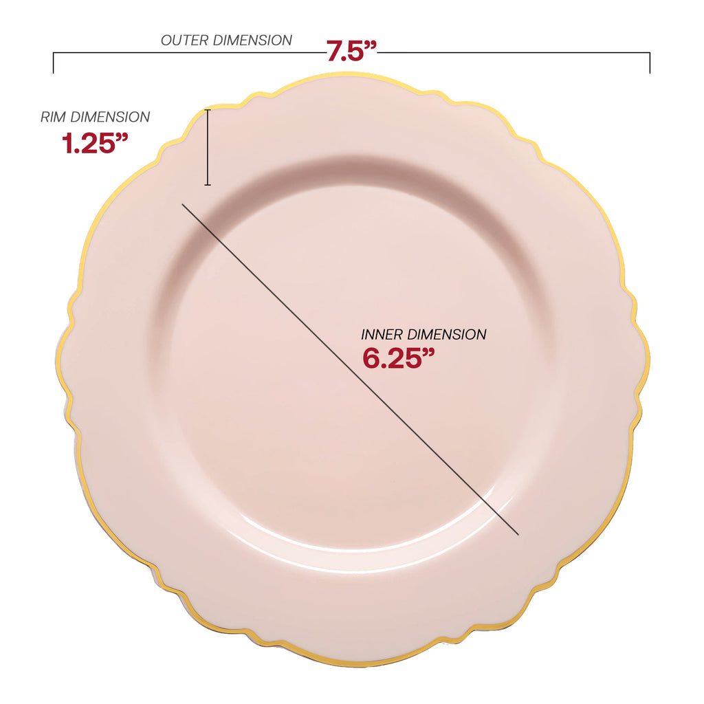 Pink with Gold Rim Round Blossom Disposable Plastic Appetizer/Salad Plates (7.5")