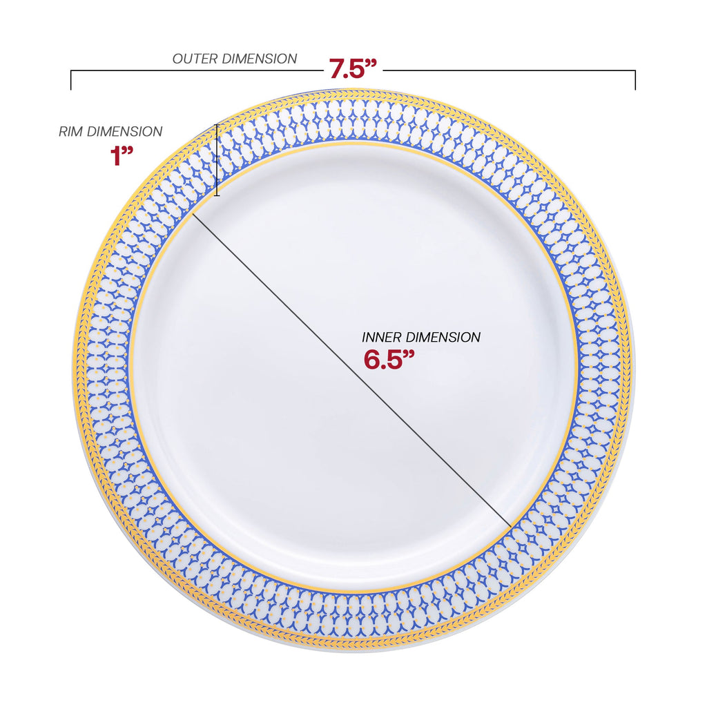 White with Blue and Gold Chord Rim Plastic Dinnerware Value Set