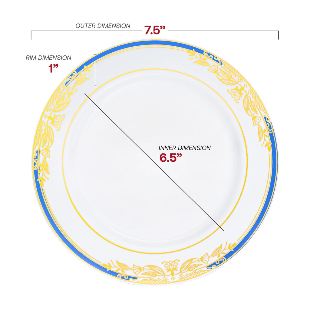 White with Blue and Gold Harmony Rim Plastic Dinnerware Value Set