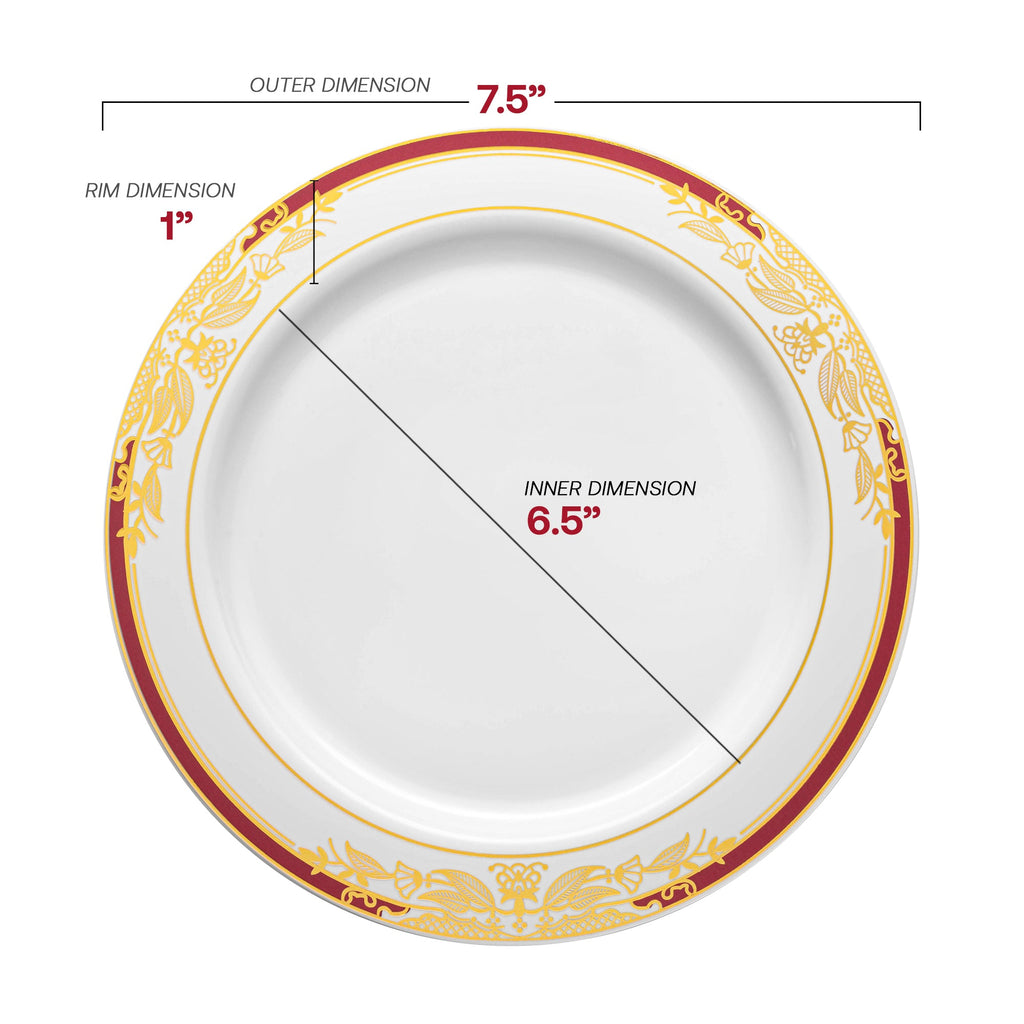 White with Burgundy and Gold Harmony Rim Plastic Dinnerware Value Set