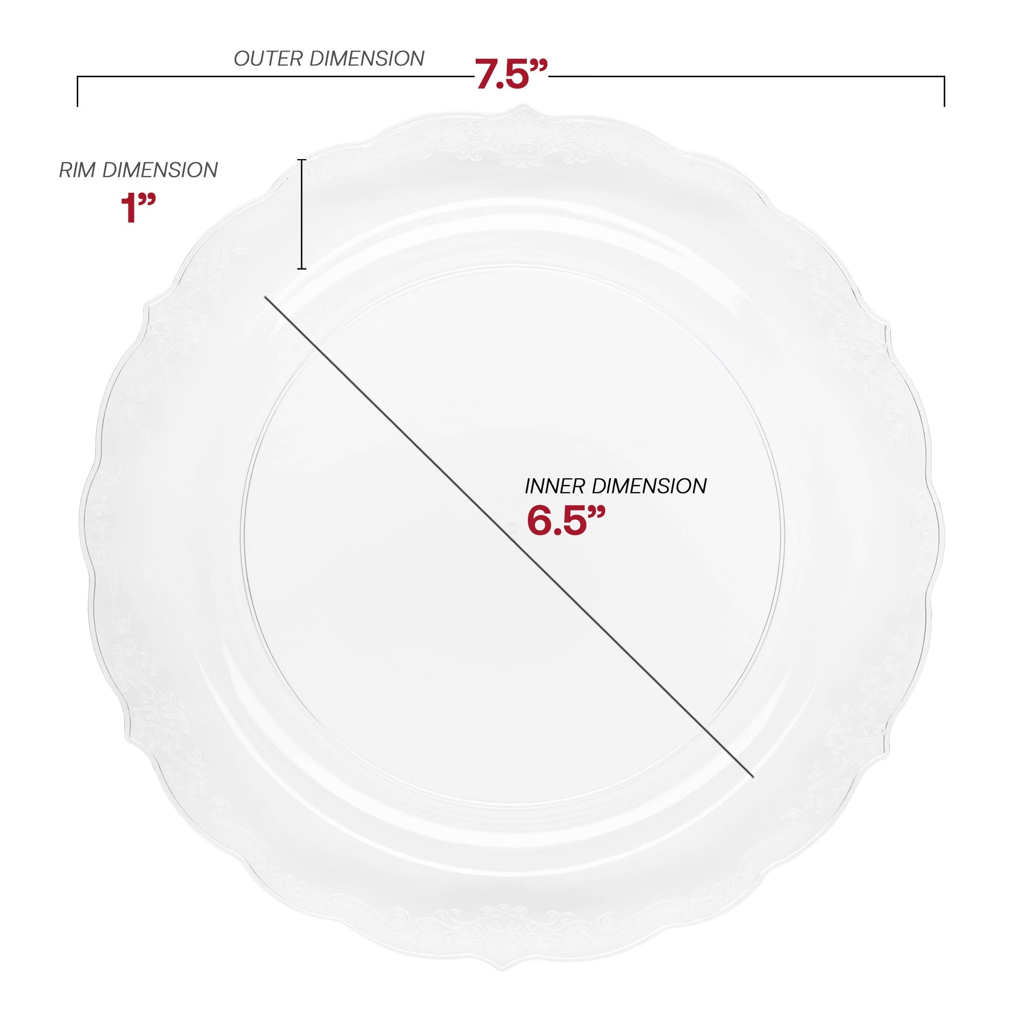 Clear Vintage Round Disposable Plastic Appetizer/Salad Plates (7.5")