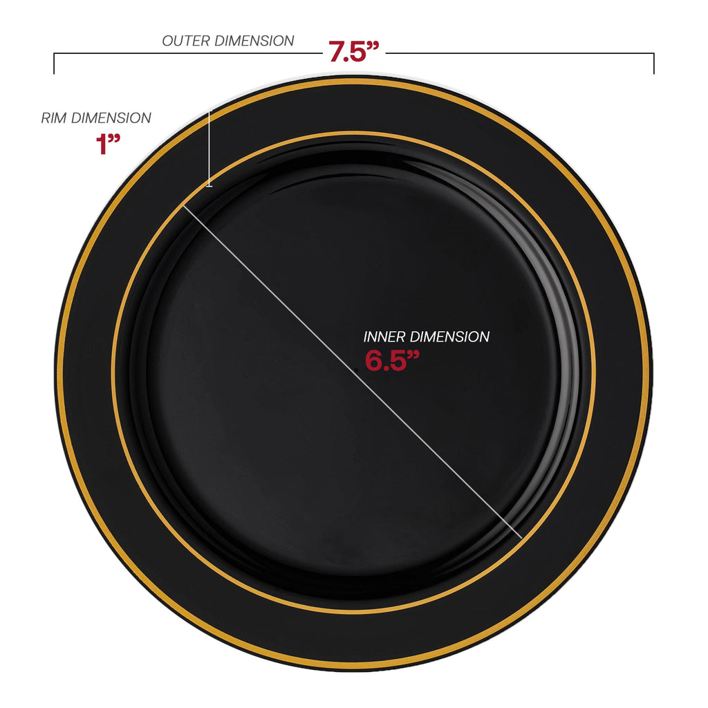 Black with Gold Edge Rim Plastic Appetizer/Salad Plates (7.5")