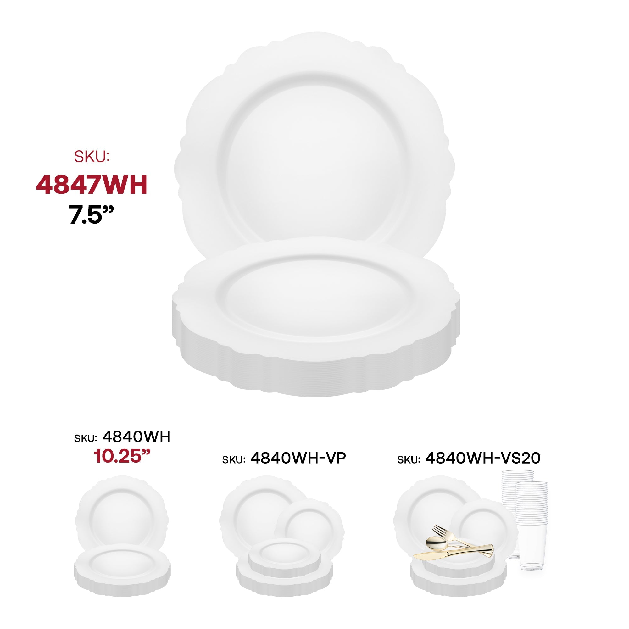 Solid White Round Blossom Disposable Plastic Appetizer/Salad Plates (7.5")