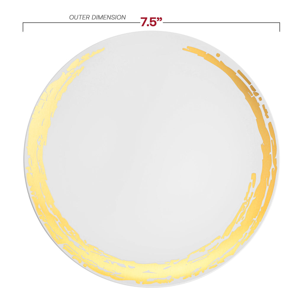 White with Gold Moonlight Round Disposable Plastic Appetizer/Salad Plates (7.5")