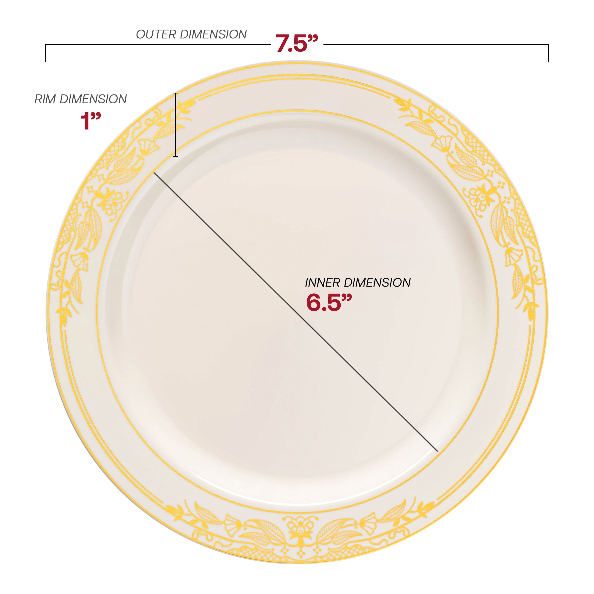 Ivory with Gold Harmony Rim Plastic Appetizer/Salad Plates (7.5")