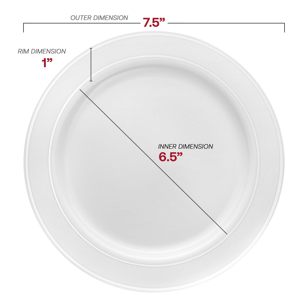White with Silver Edge Rim Plastic Appetizer/Salad Plates (7.5")