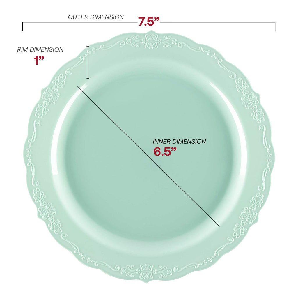 Turquoise Vintage Round Disposable Plastic Appetizer/Salad Plates (7.5")