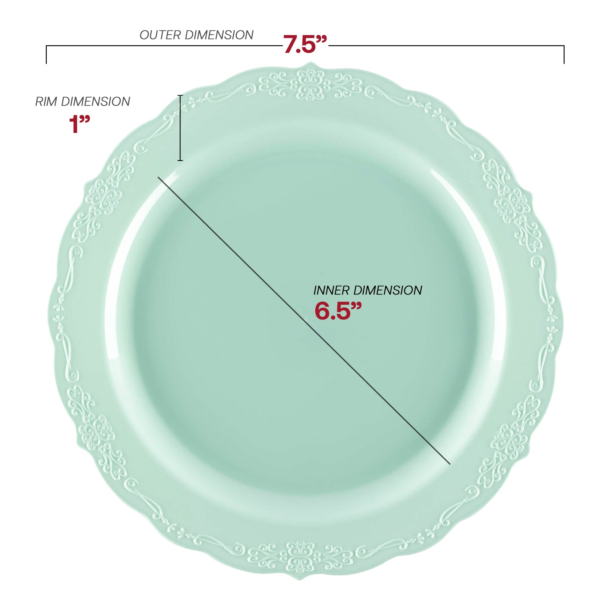 Turquoise Vintage Round Disposable Plastic Appetizer/Salad Plates (7.5")