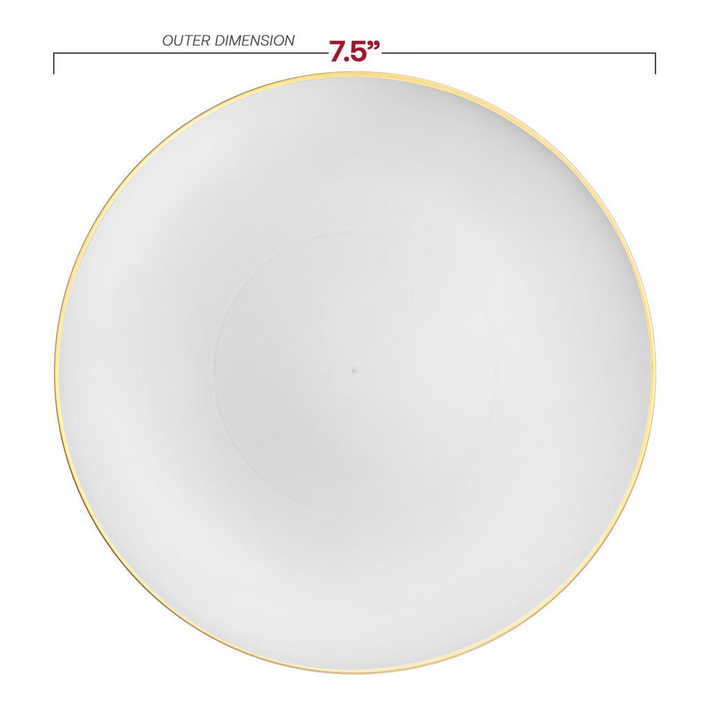 White with Gold Rim Organic Round Disposable Plastic Appetizer/Salad Plates (7.5")