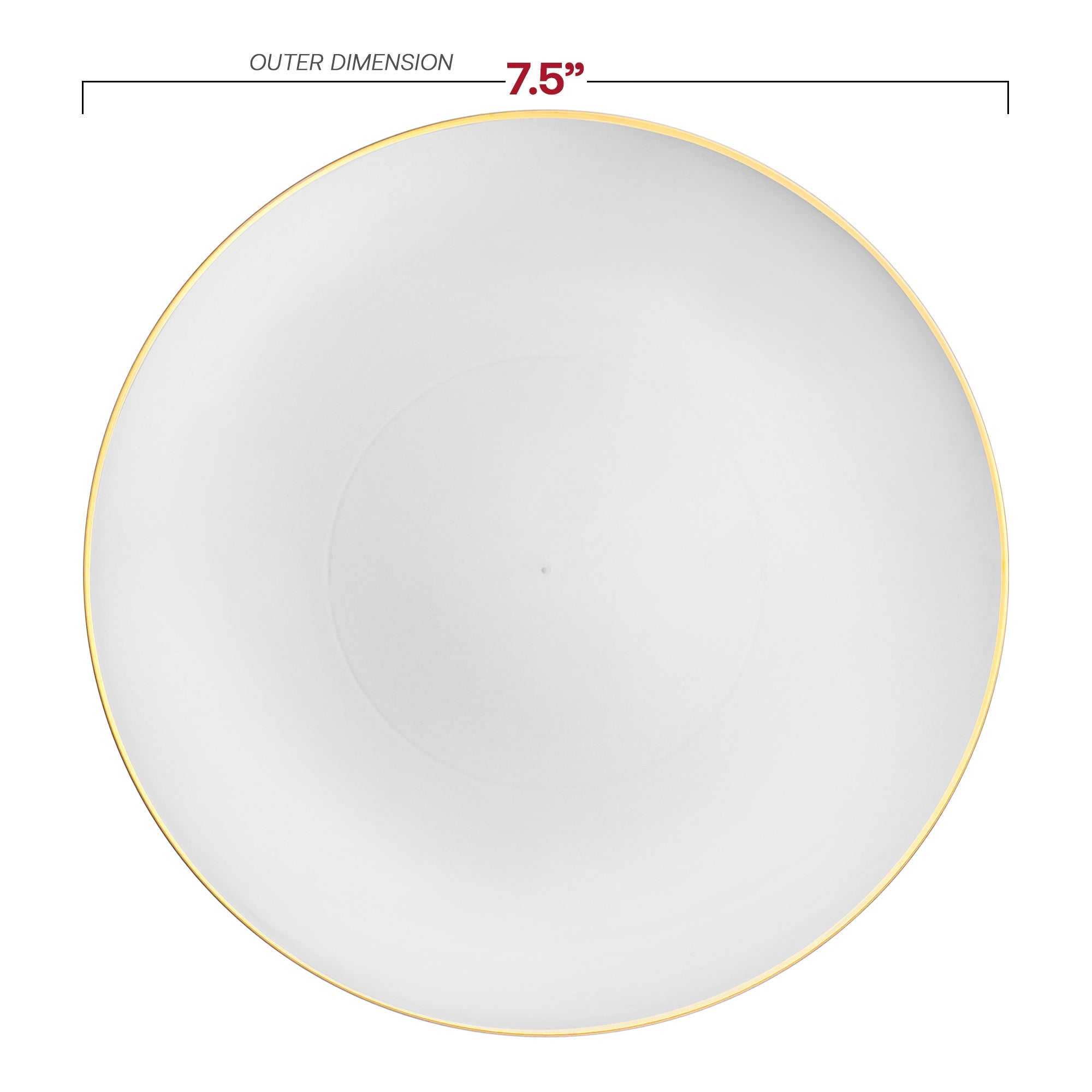 White with Gold Rim Organic Round Disposable Plastic Appetizer/Salad Plates (7.5")