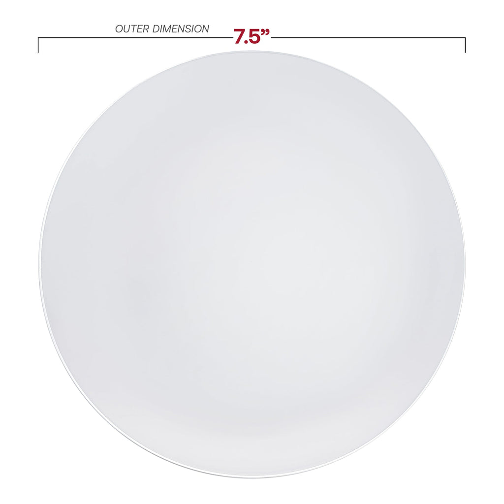 White with Silver Rim Organic Round Disposable Plastic Appetizer/Salad Plates (7.5")