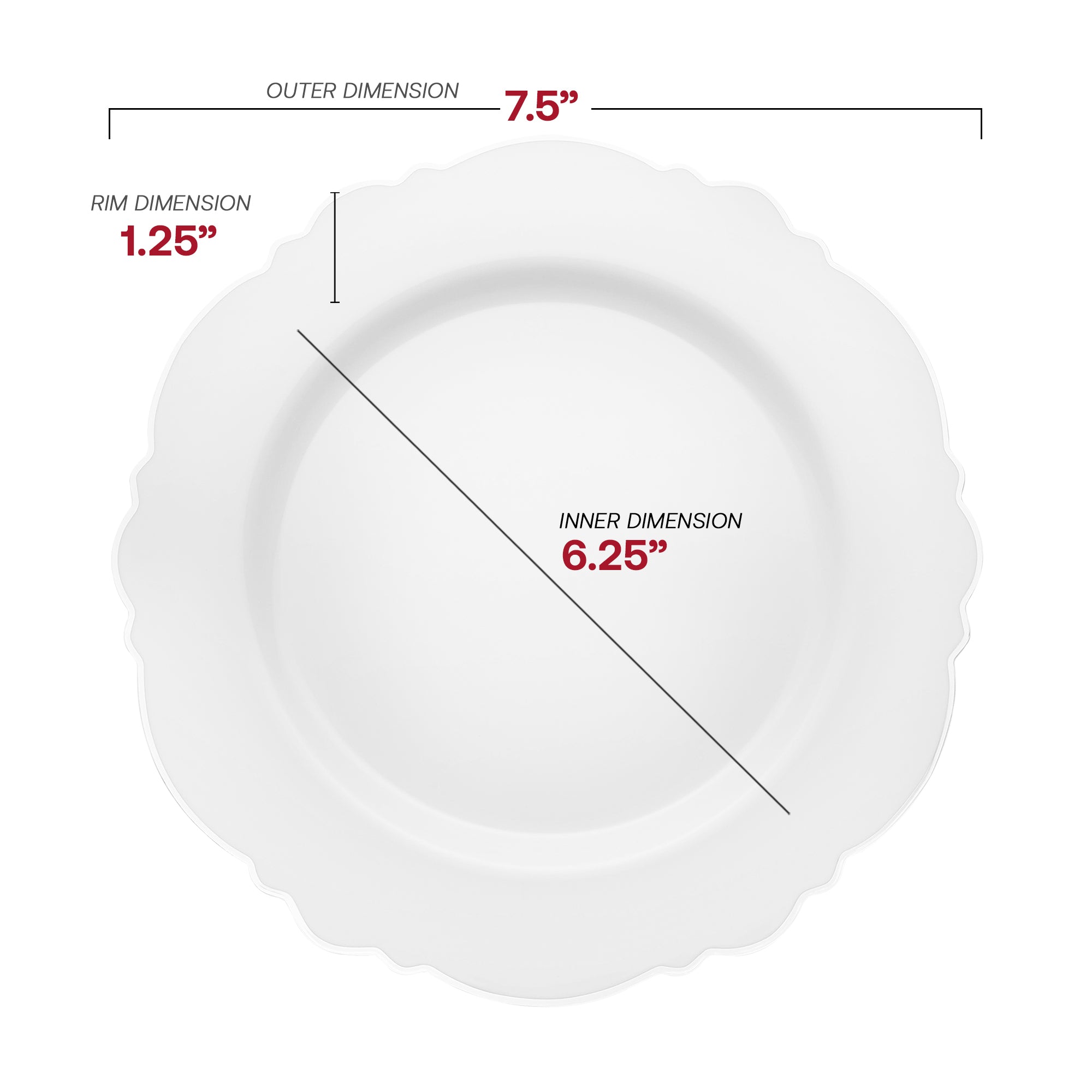 White with Silver Rim Round Blossom Disposable Plastic Dinnerware Value Set