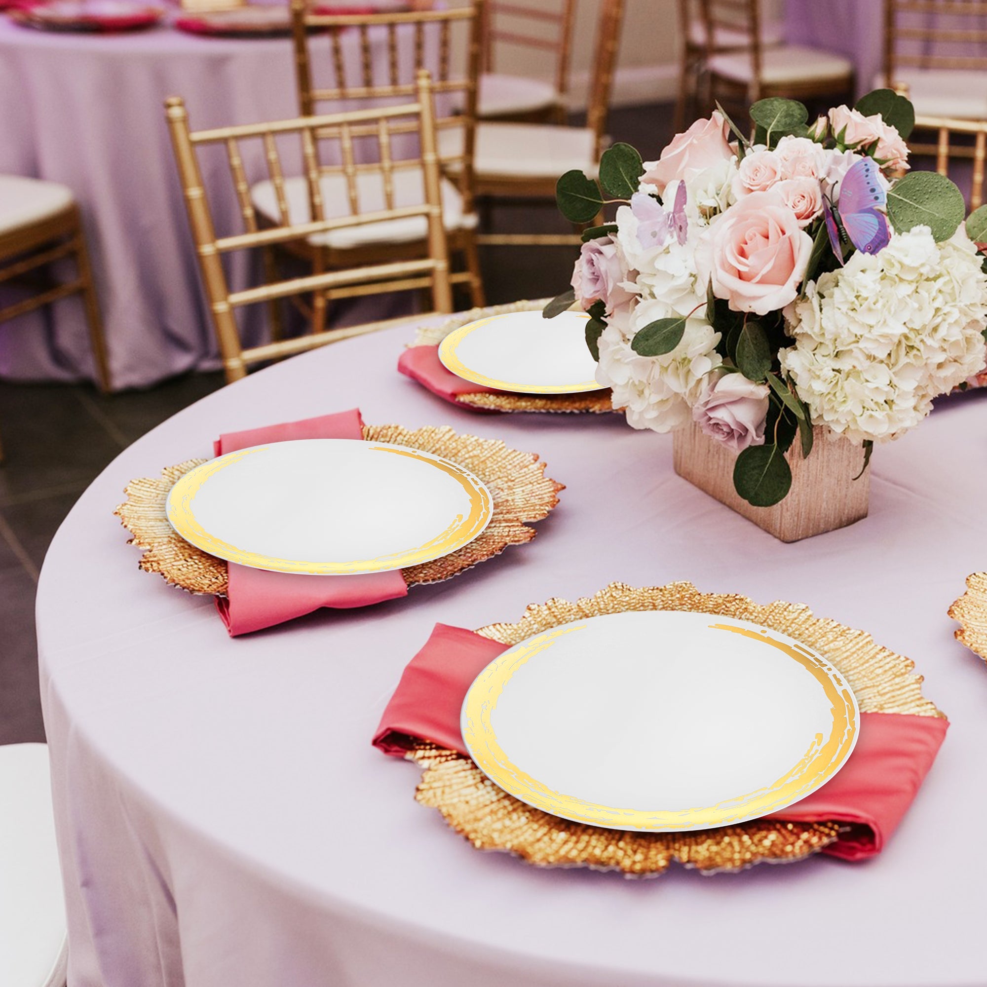 White with Gold Moonlight Round Disposable Plastic Appetizer/Salad Plates (7.5")