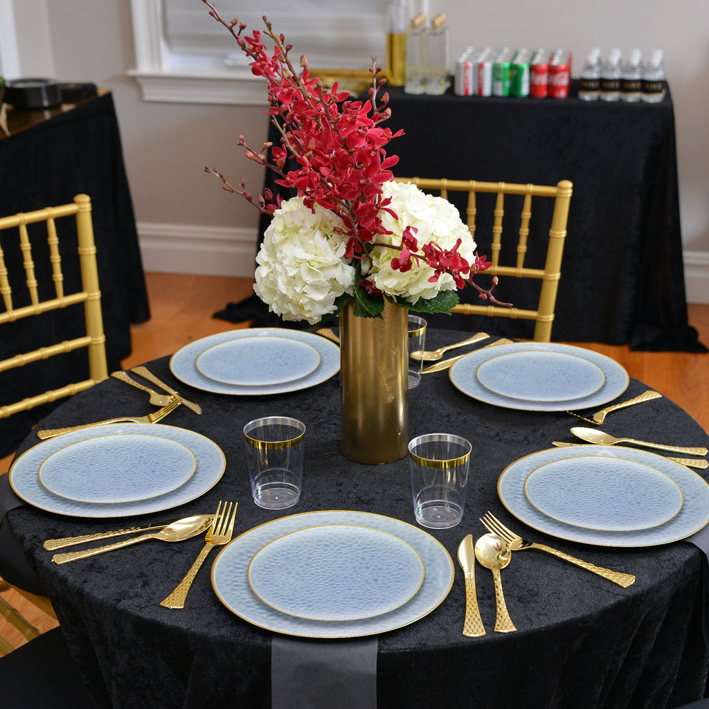 Clear Blue with Gold Rim Hammered Glass Disposable Plastic Appetizer/Salad Plates (7.5")