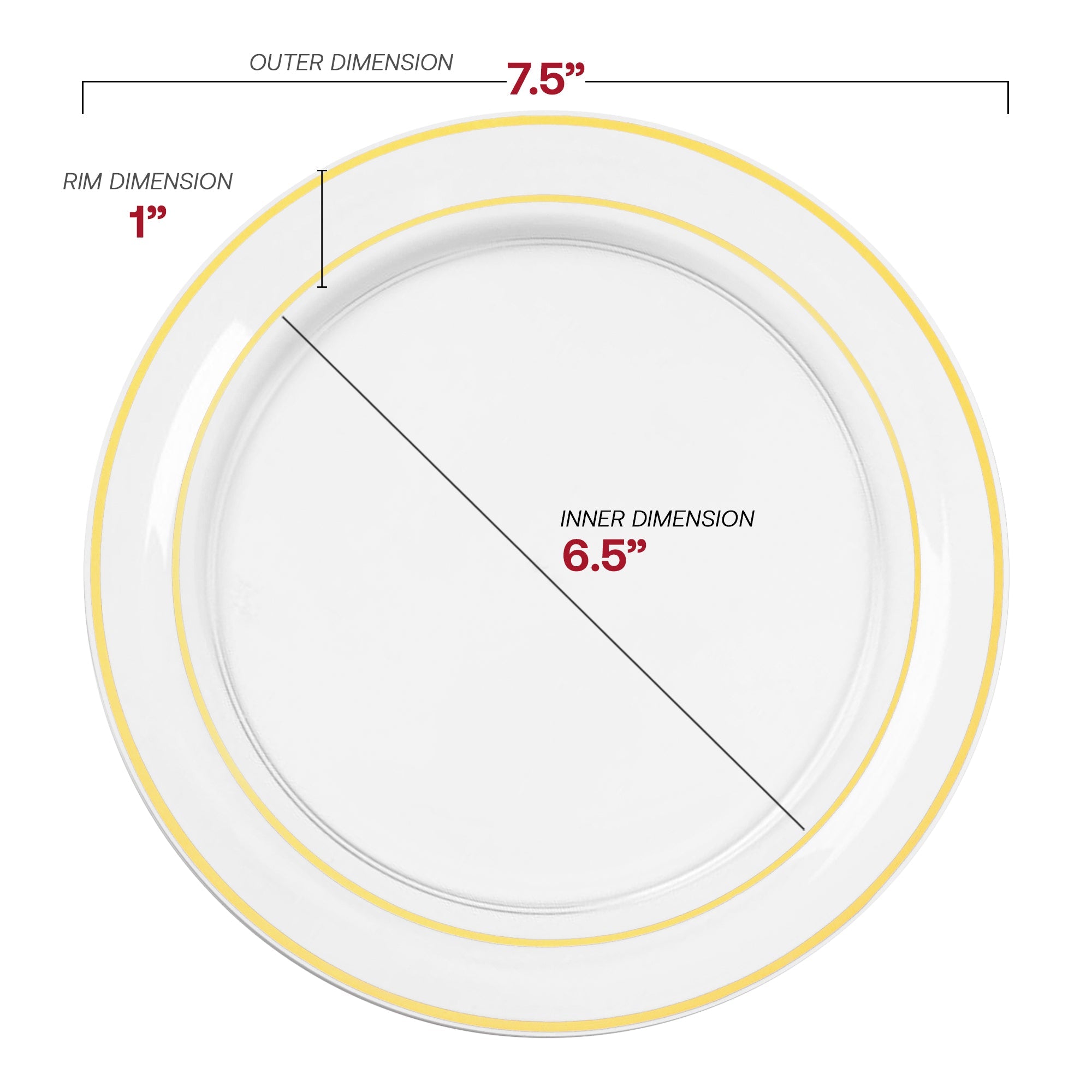 Clear with Gold Edge Rim Plastic Appetizer/Salad Plates (7.5")