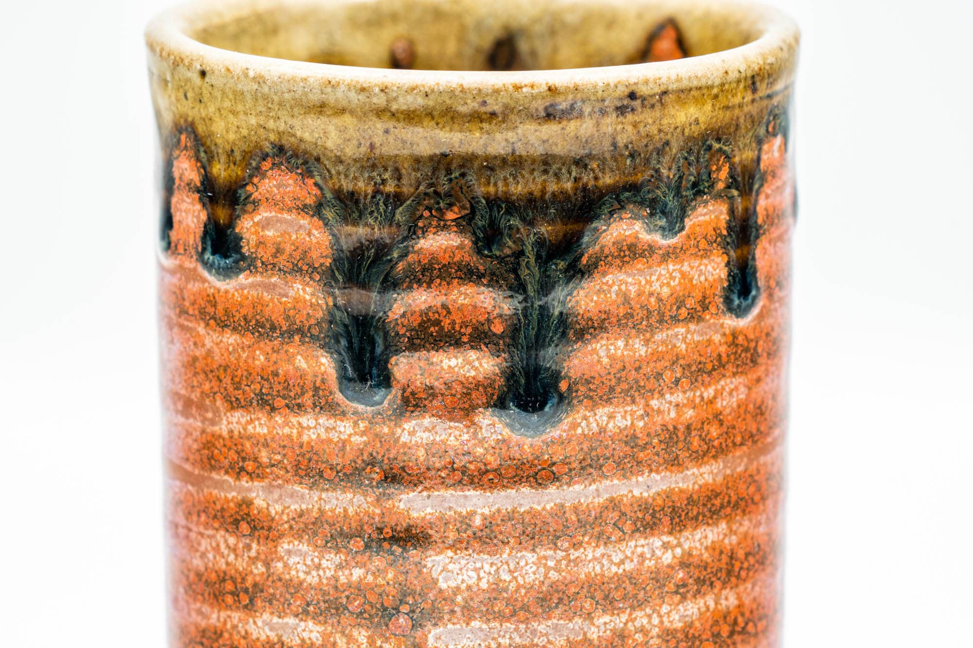 Japanese Teacup - Red Brown Drip-Glazed Spiraling Yunomi - 120ml