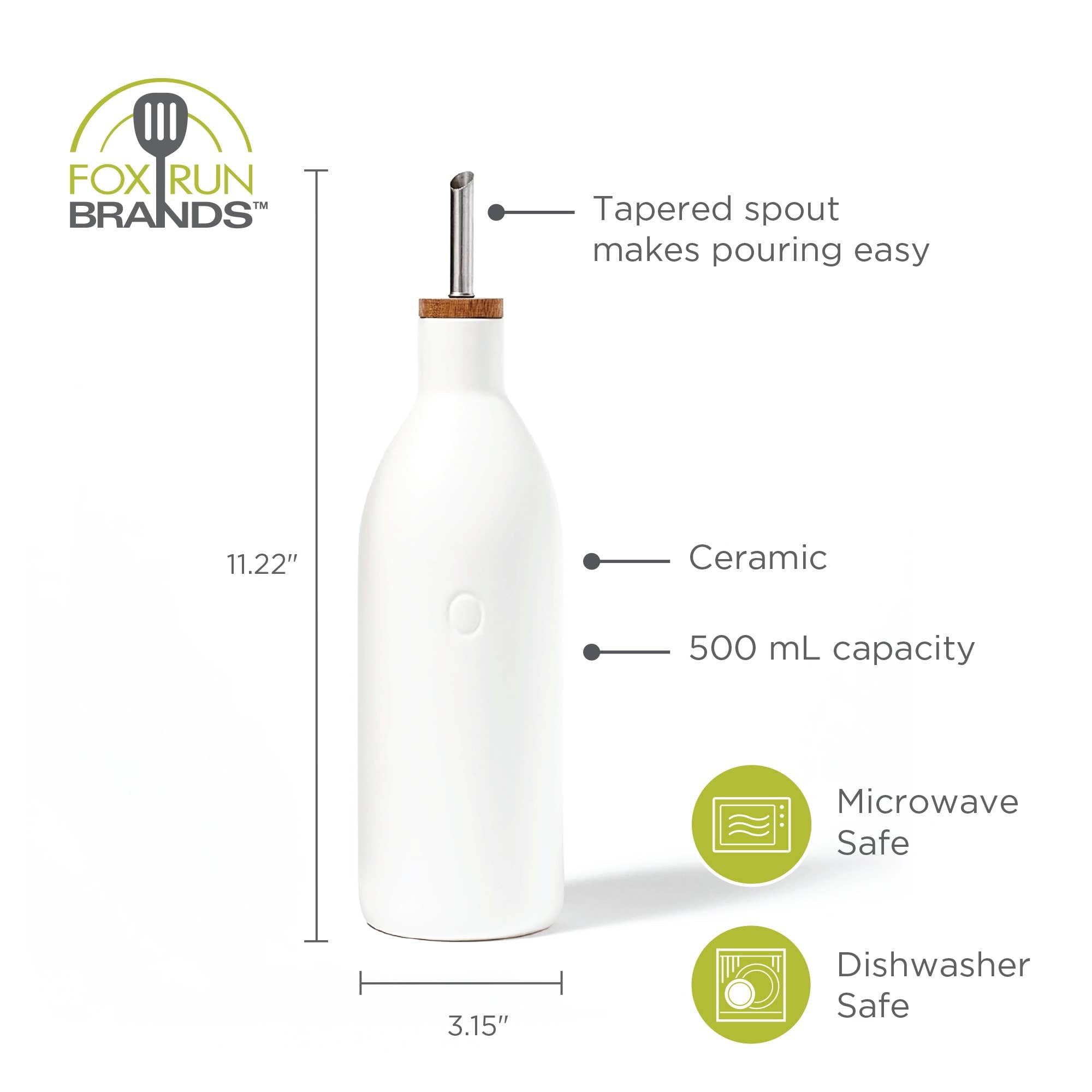 White Ceramic Olive Oil Dispenser Bottle, 17 oz