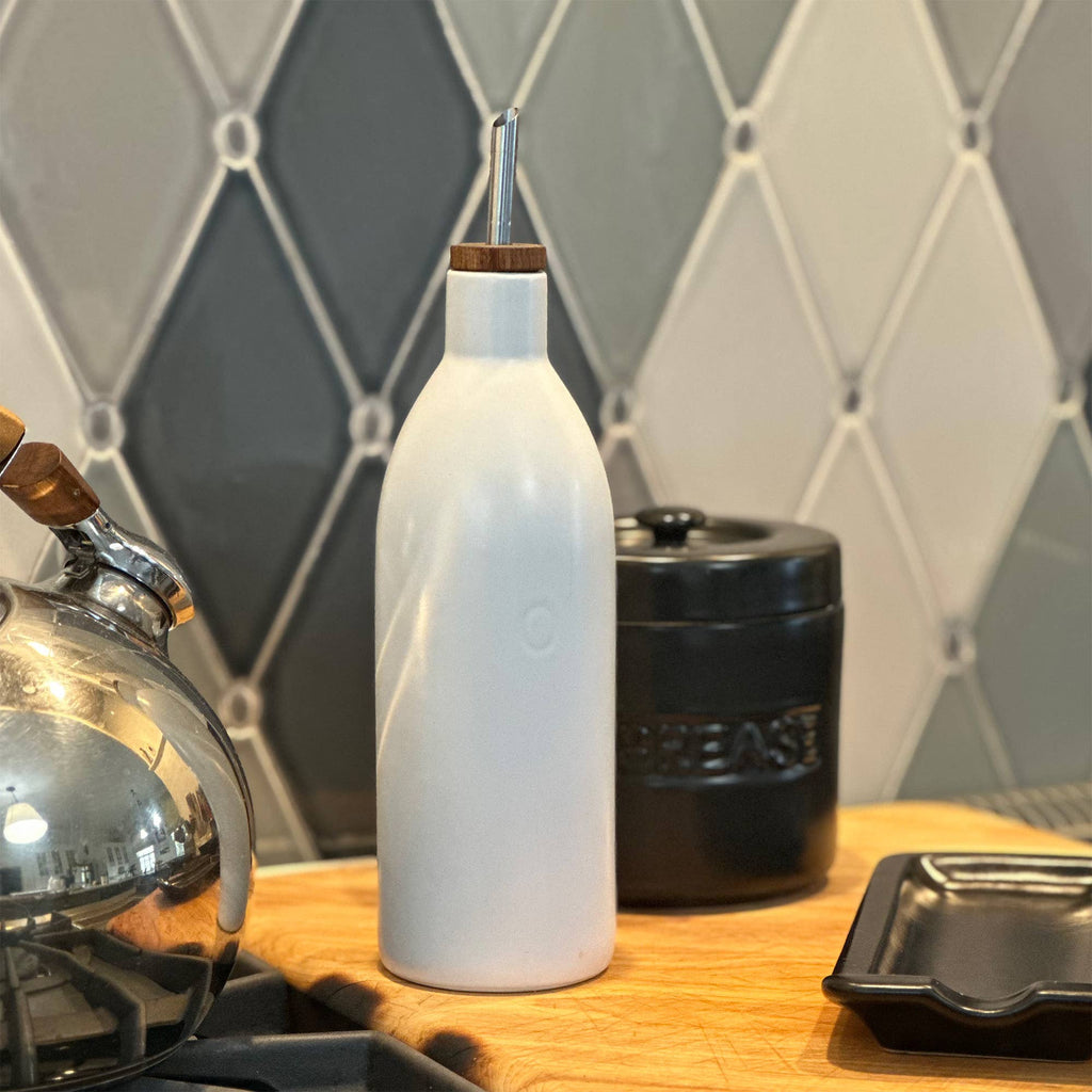 White Ceramic Olive Oil Dispenser Bottle, 17 oz