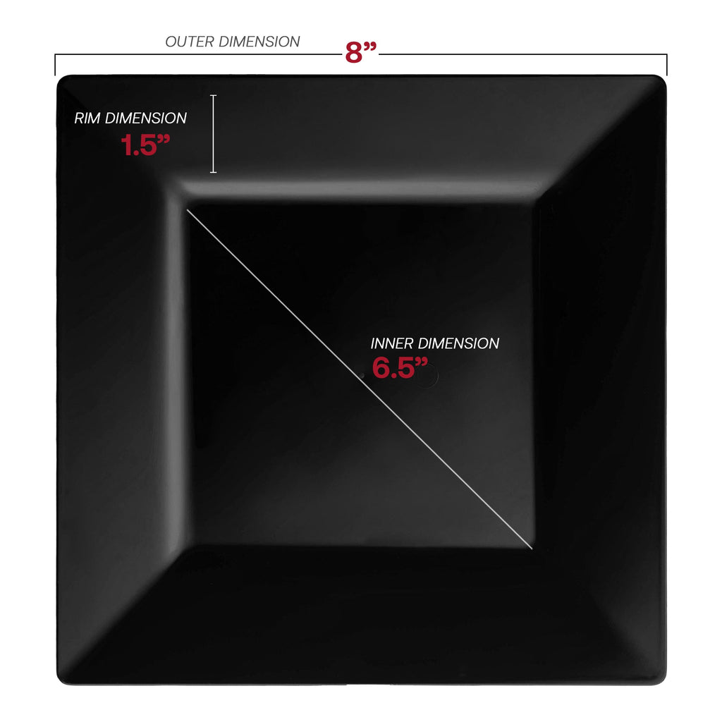 Black Square Plastic Salad Plates (8")