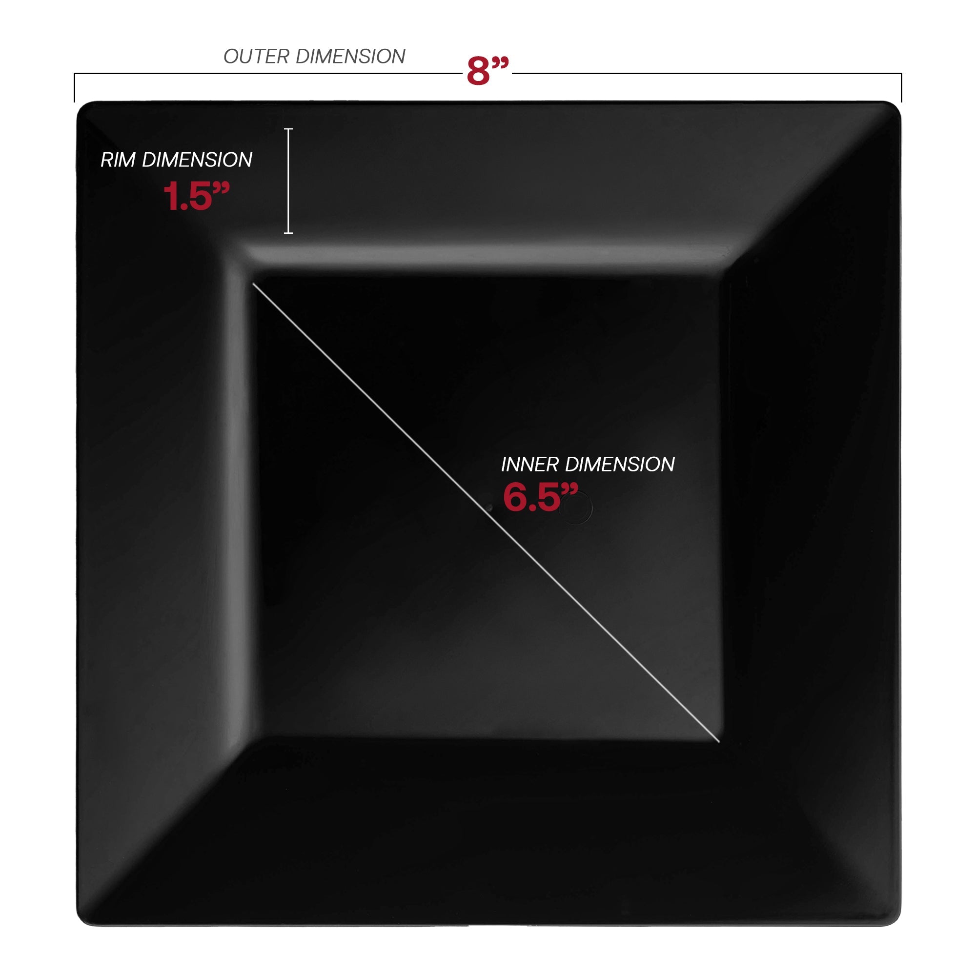 Black Square Plastic Salad Plates (8")